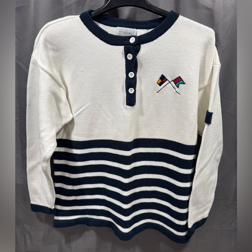 Van Heusen Striped Henley Sweater Top with Shoulder Pads